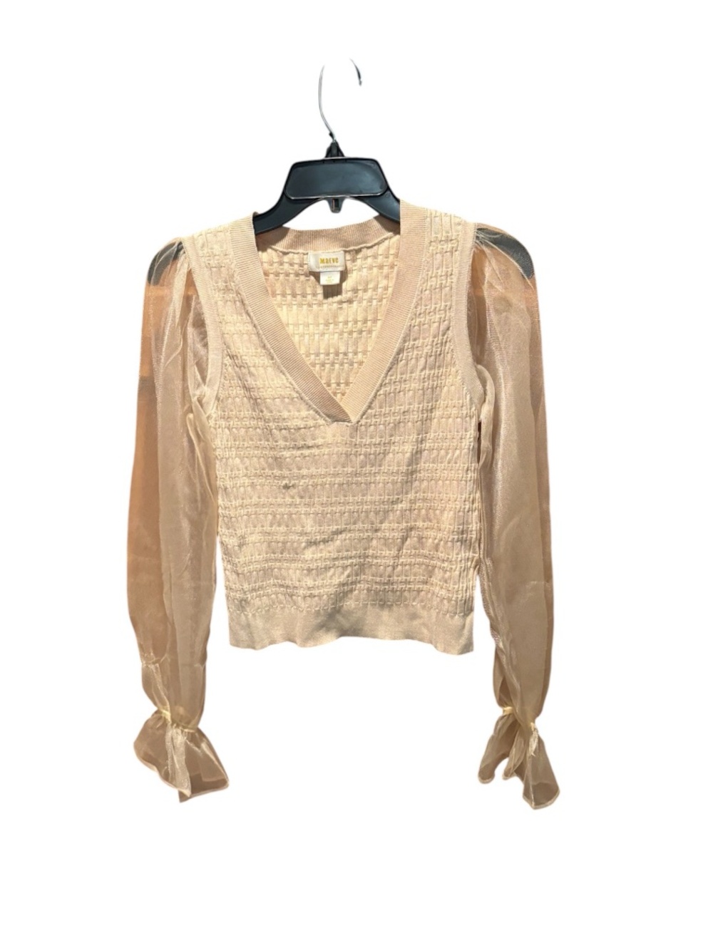 Anthropologie Maeve Sheer Long Sleeve V-neck Sweater Cream SP